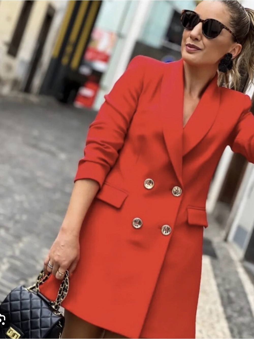 Zara - Double-Breasted Red Women's Blazer Coat